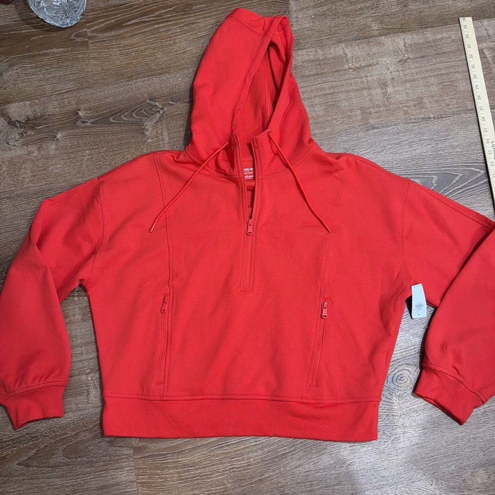 Old Navy Active Dynamic Fleece Cropped Half Zip Hoodie Red Womens Large
